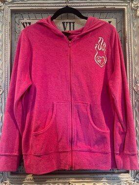 Pink Zip Hoodie with Heart Flame Logo